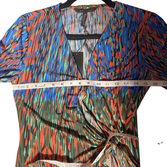 BCBG Adele Wrap Dress Size Small - Multicolor Abstract Print, Long Sleeve, NWT - Picture 12 of 15